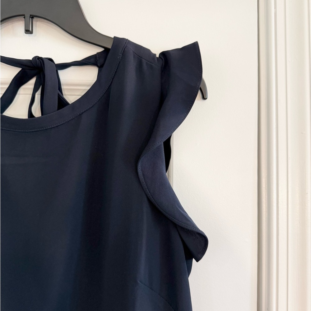 Loft Ruffle Sleeve Navy Shift Dress Classic Women’s Size 10 - Picture 3 of 9